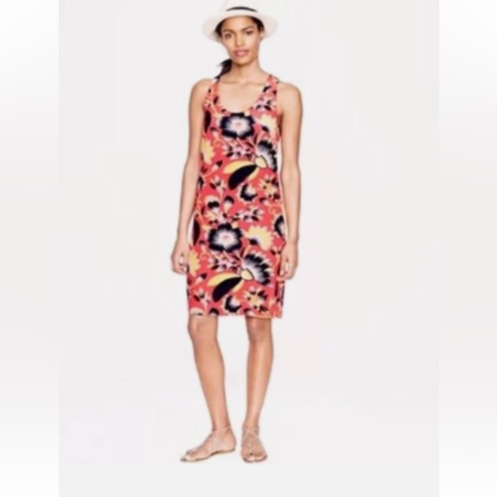 J Crew Tropical Floral Print Dress -Orange & Navy